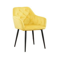 Pachet 3+1 Scaun living tip fotoliu, galben, din catifea poliester si metal, Velvet