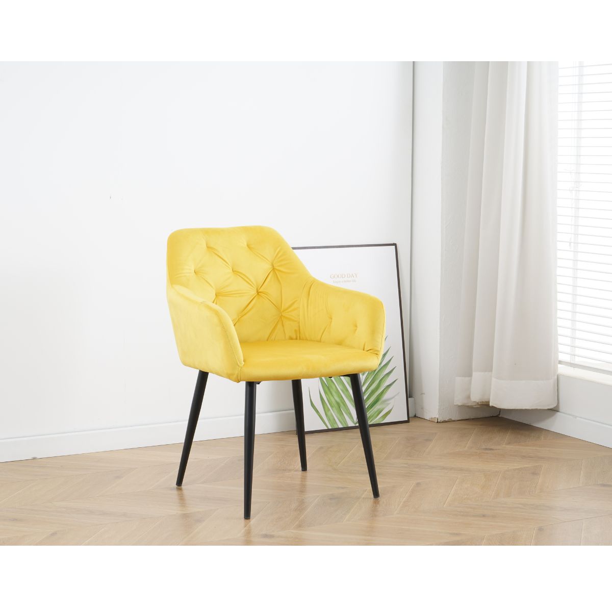 Scaun tip fotoliu living/dining, galben, tapiserie catifea, cadru metalic, fix, 62x58x82, Velvet