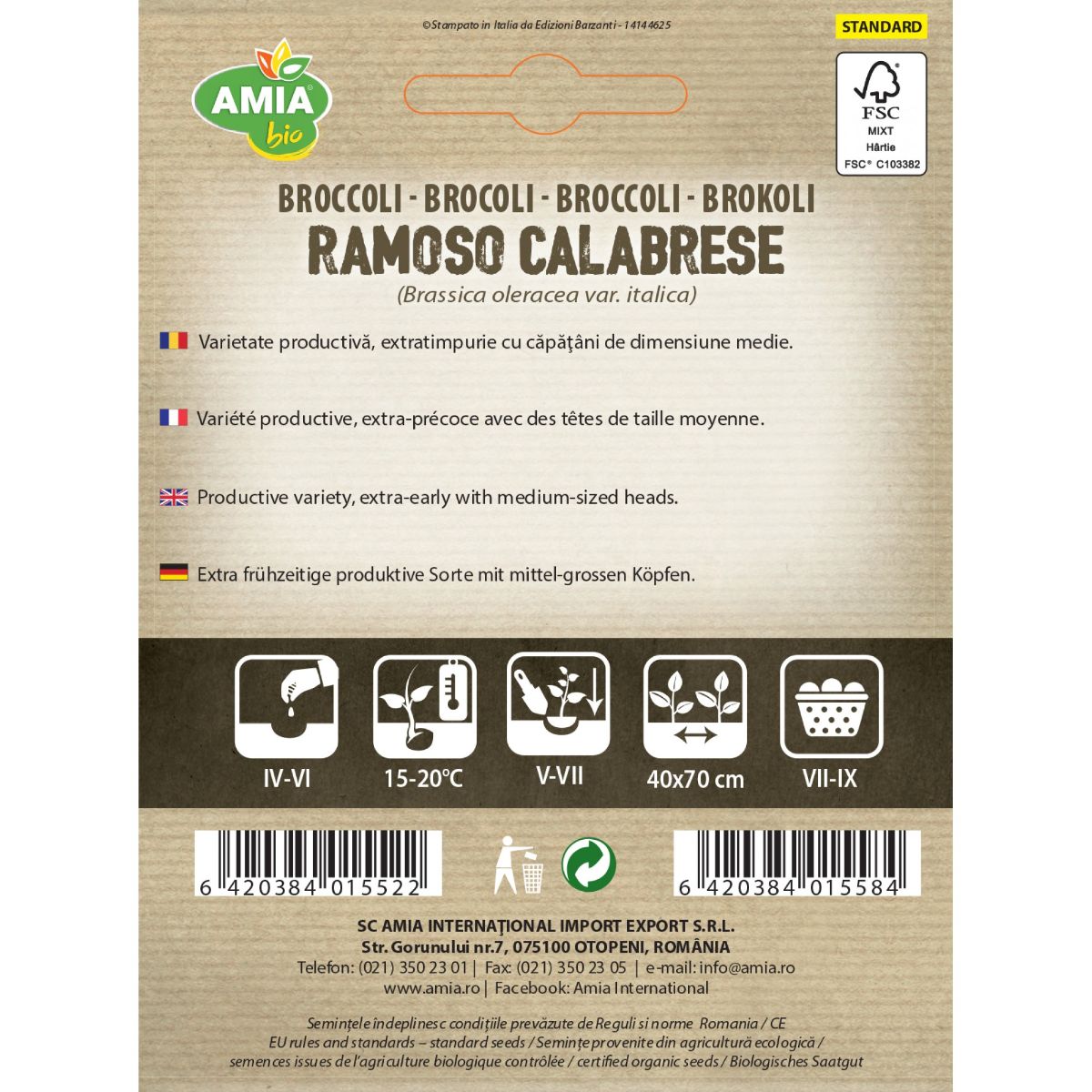 Seminte Broccoli Ramoso Calabrese BIO AMIA 2.5gr