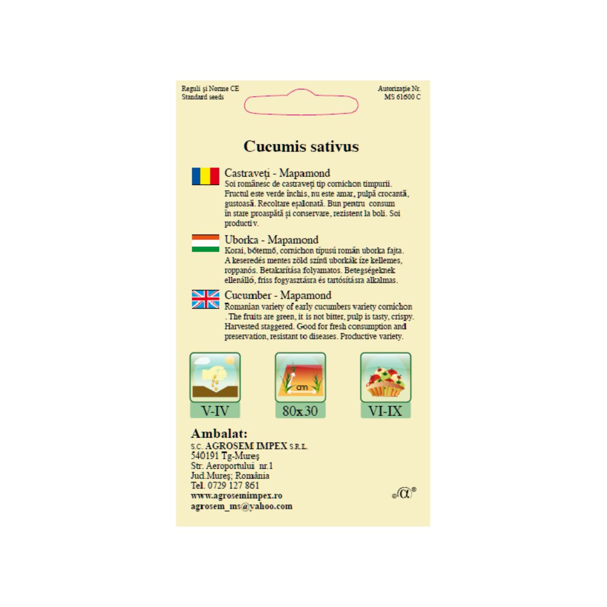 Seminte Castraveti  Cornichon Mapamond AGROSEM 8 g