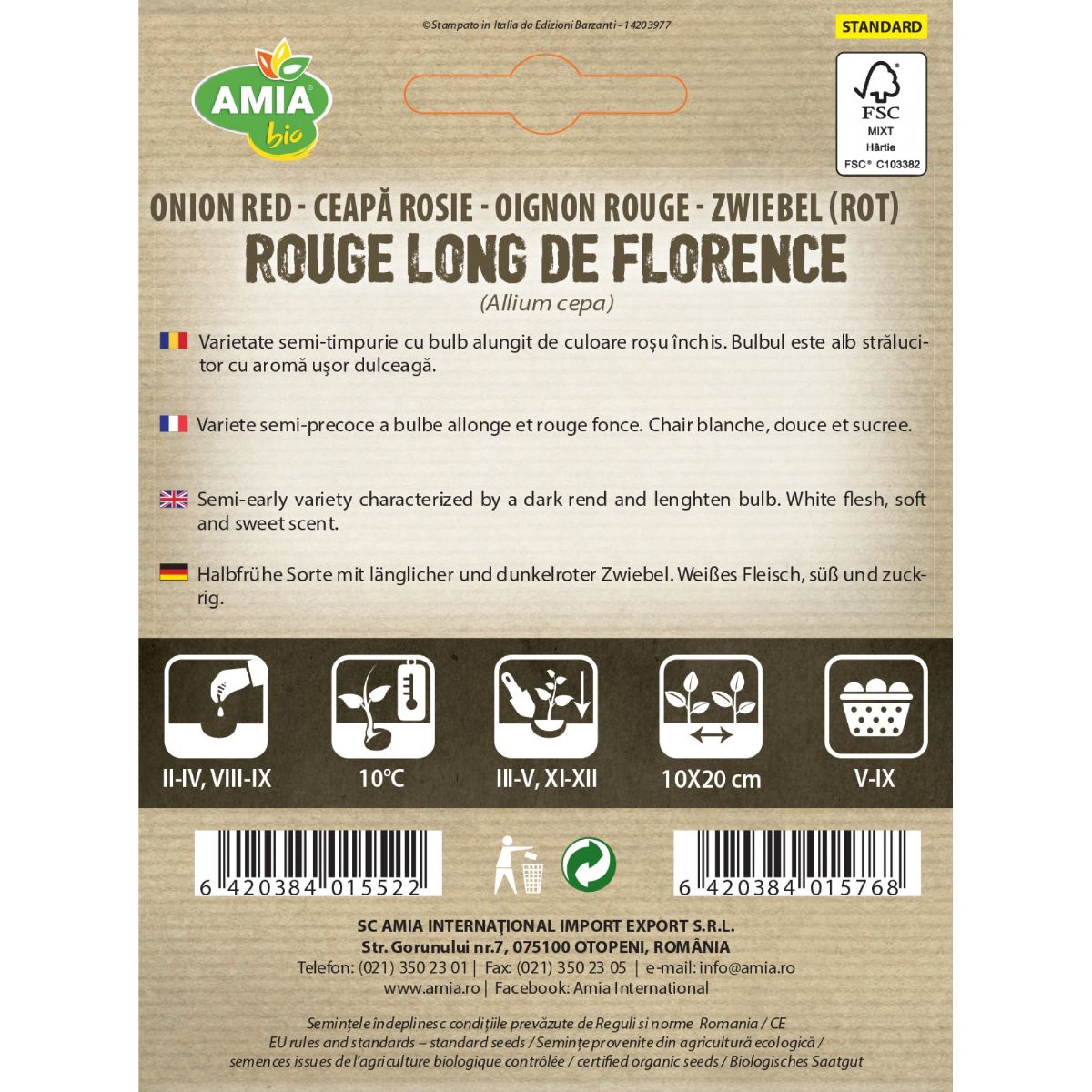 Seminte Ceapa Rosie "Long de Florence" BIO AMIA 1gr