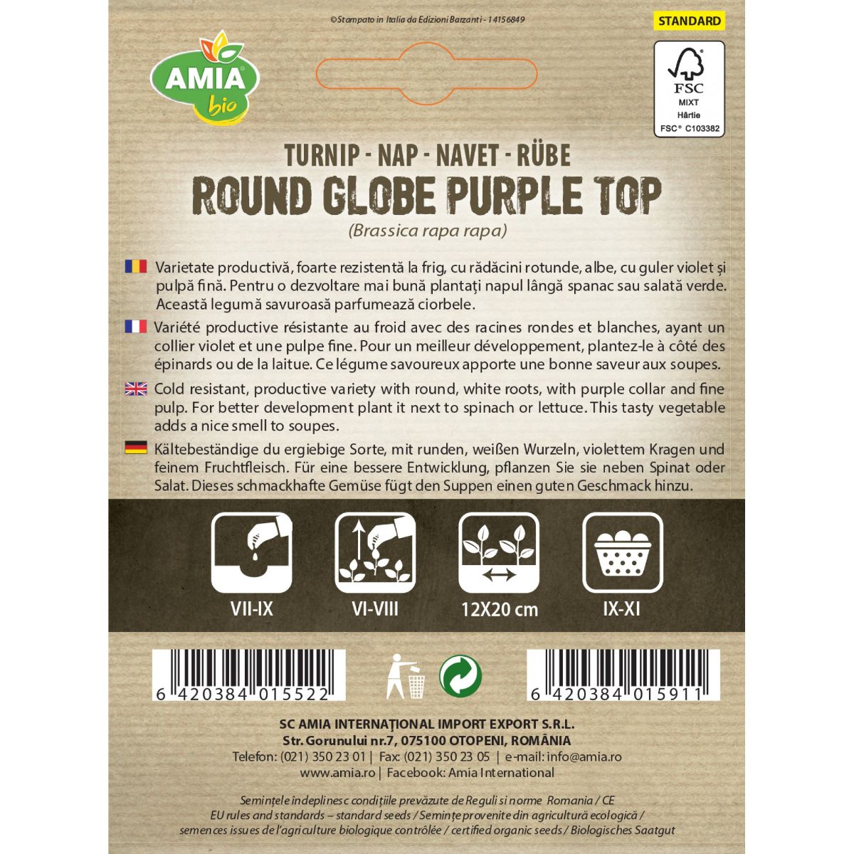 Seminte Nap Globe Purple Top BIO AMIA 1gr