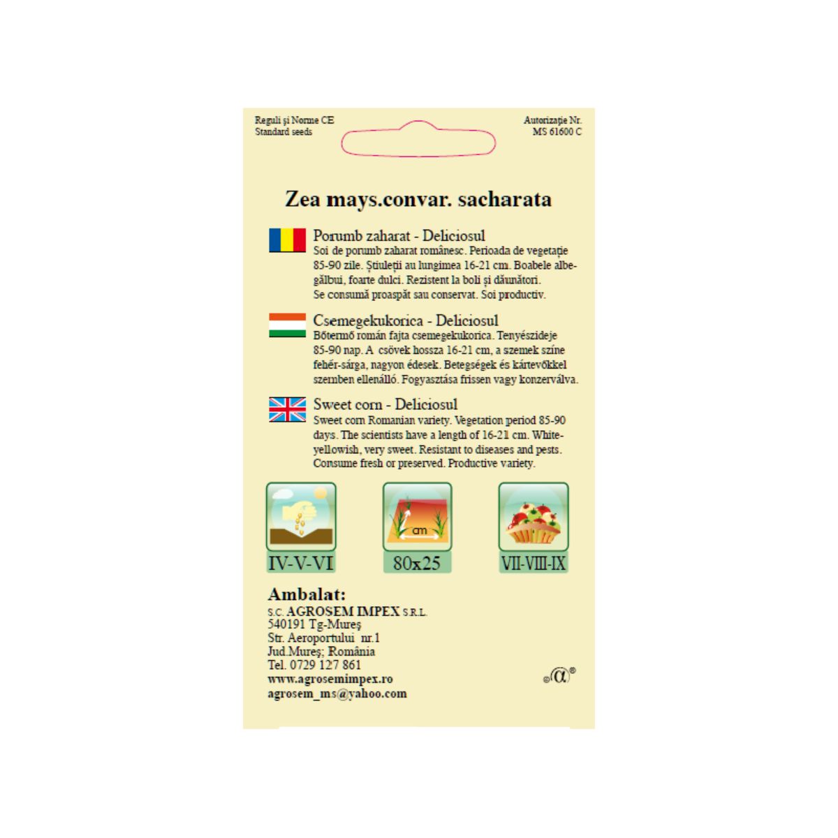 Seminte Porumb zaharat Deliciosul  AGROSEM 100 g