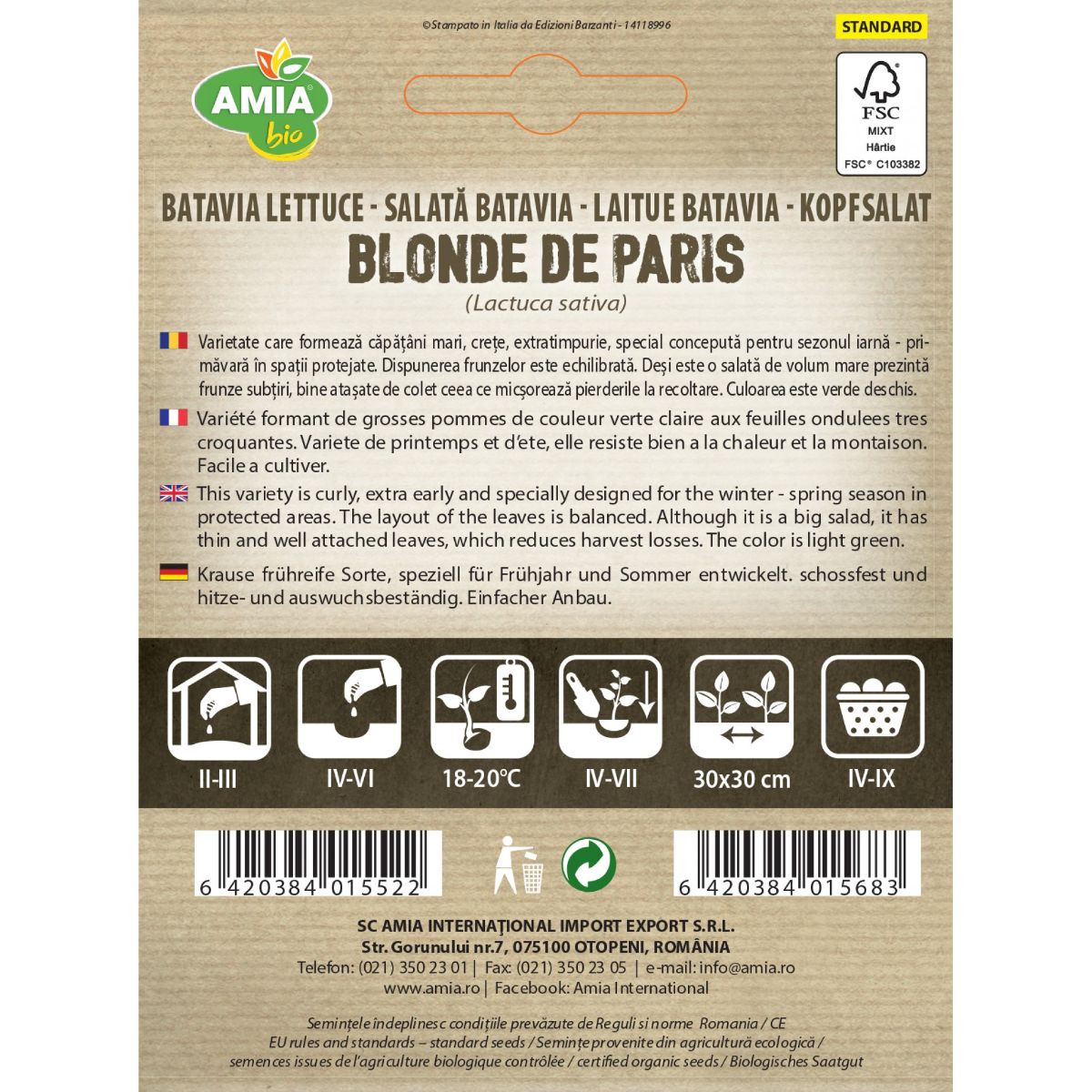 Seminte Salata Batavia Blonde de Paris BIO AMIA 1.5gr