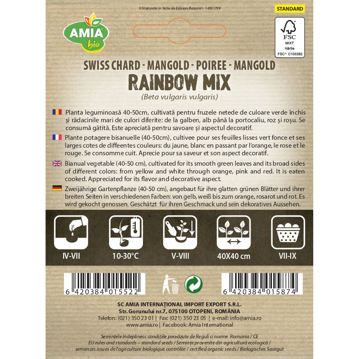 Seminte Sfecla Mangold Rainbow Mix BIO AMIA 1gr