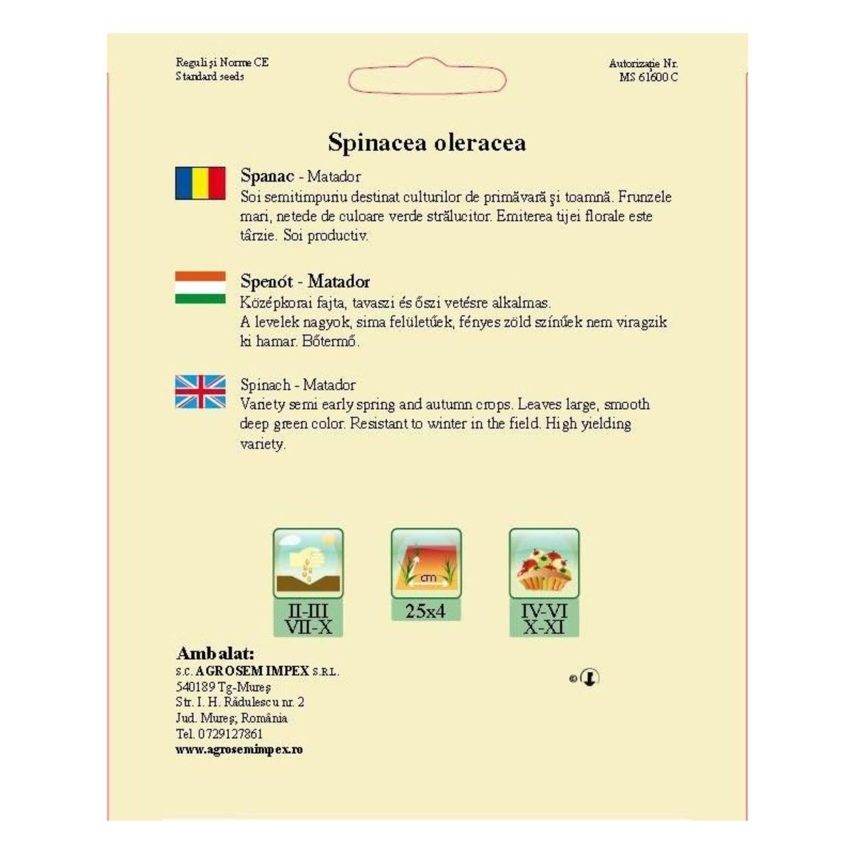 Seminte Spanac  Matador  TRATAT AGROSEM 250 g