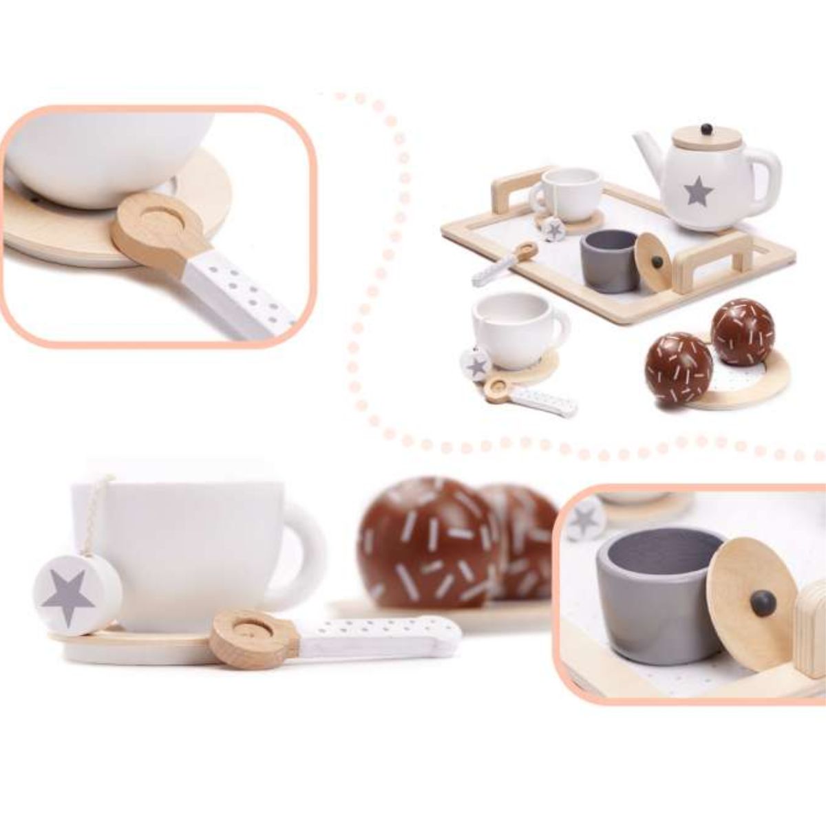 Serviciu de cafea pt copii din lemn, pt 2 persoane