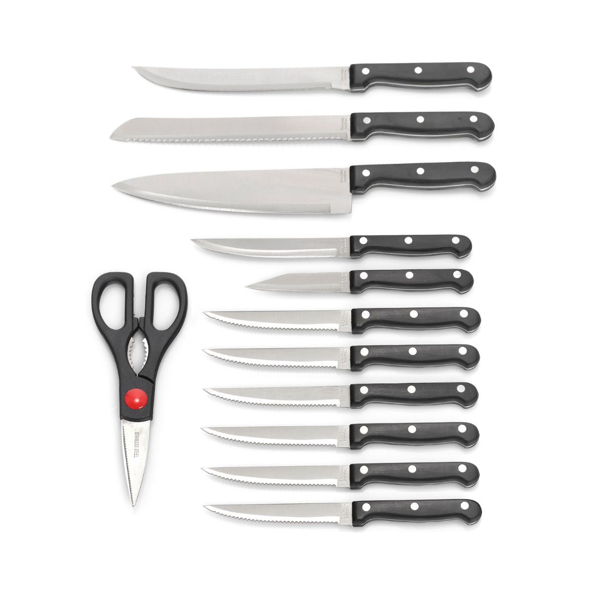 Set cutite si foarfeca din inox in suport din lemn de hevea, 13 piese Knife Block Zeller