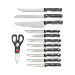 Set cutite si foarfeca din inox in suport din lemn de hevea, 13 piese Knife Block Zeller