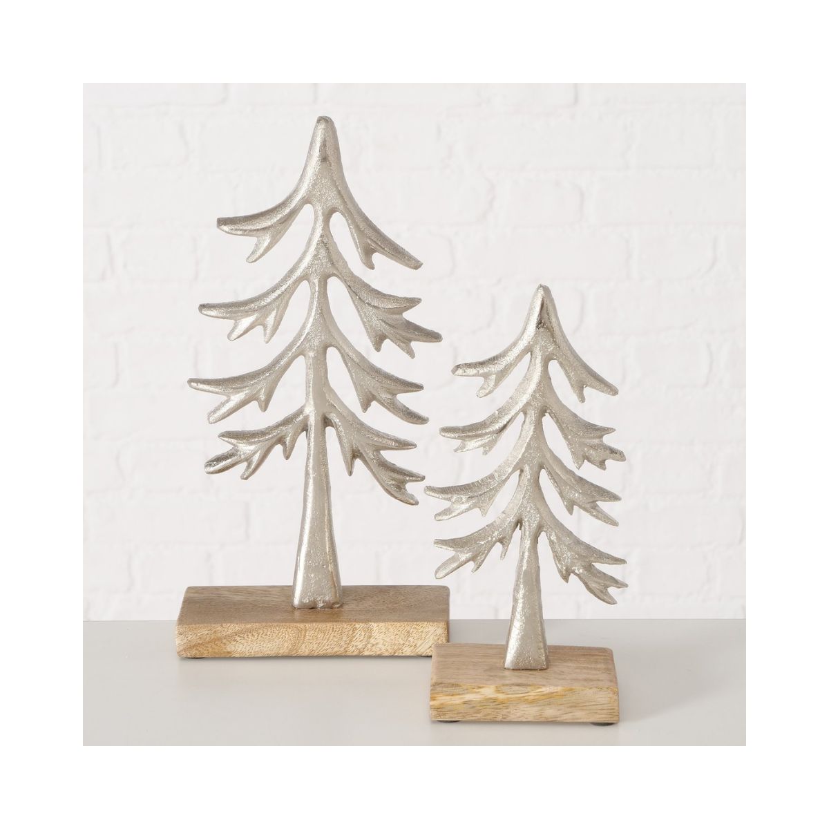 Set 2 decoratiuni argintii din metal si lemn 22 / 28 cm Baumelo Boltze, 5, hectarul.ro