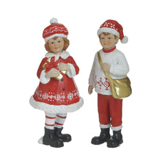 Set 2 decoratiuni Craciun rosu/alb din polirasina Boy/Girl 20 cm Inart