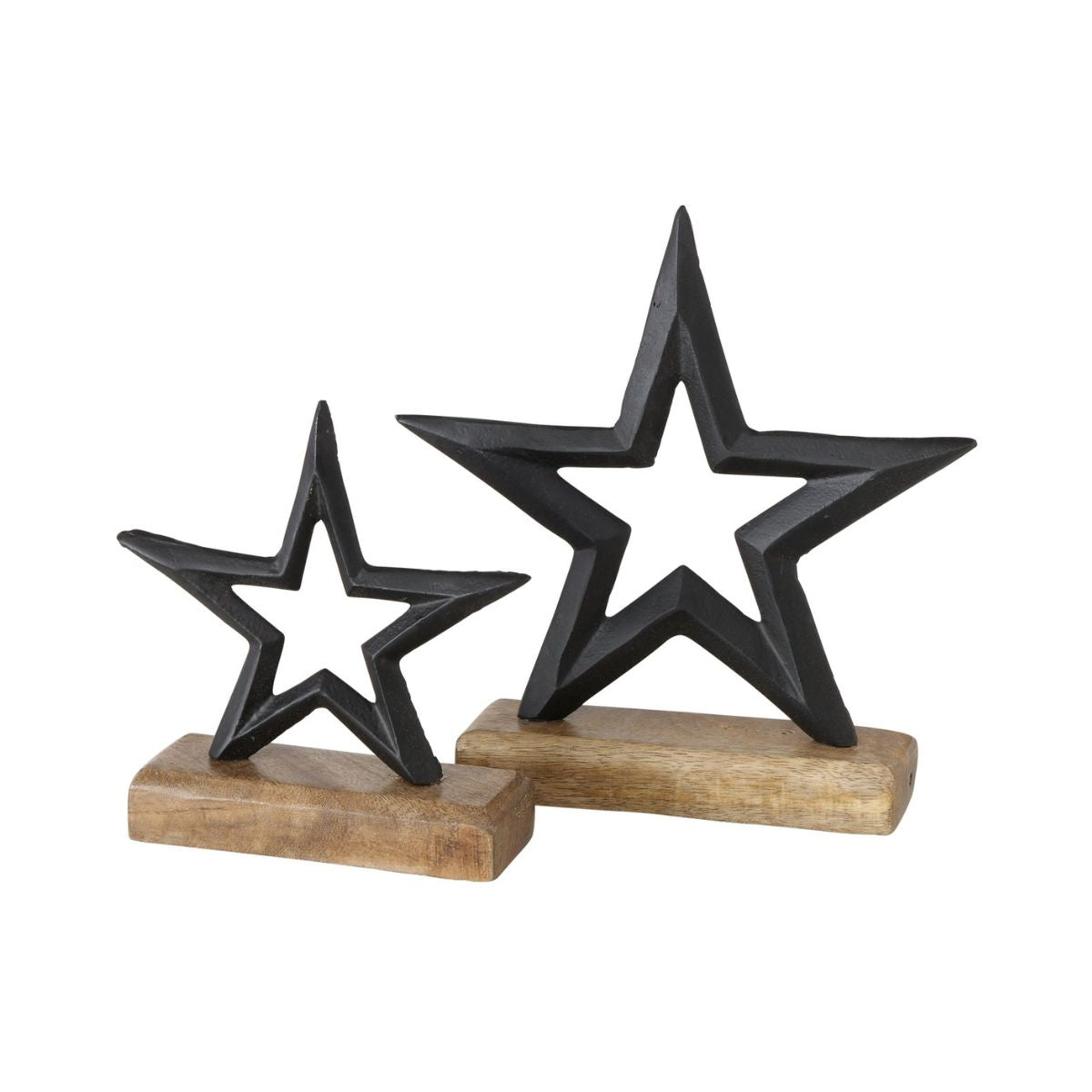 Set 2 decoratiuni din metal si lemn 15 / 21 cm Vernia Stars Boltze, 1, hectarul.ro