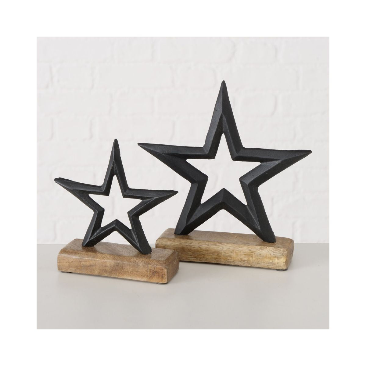 Set 2 decoratiuni din metal si lemn 15 / 21 cm Vernia Stars Boltze, 3, hectarul.ro