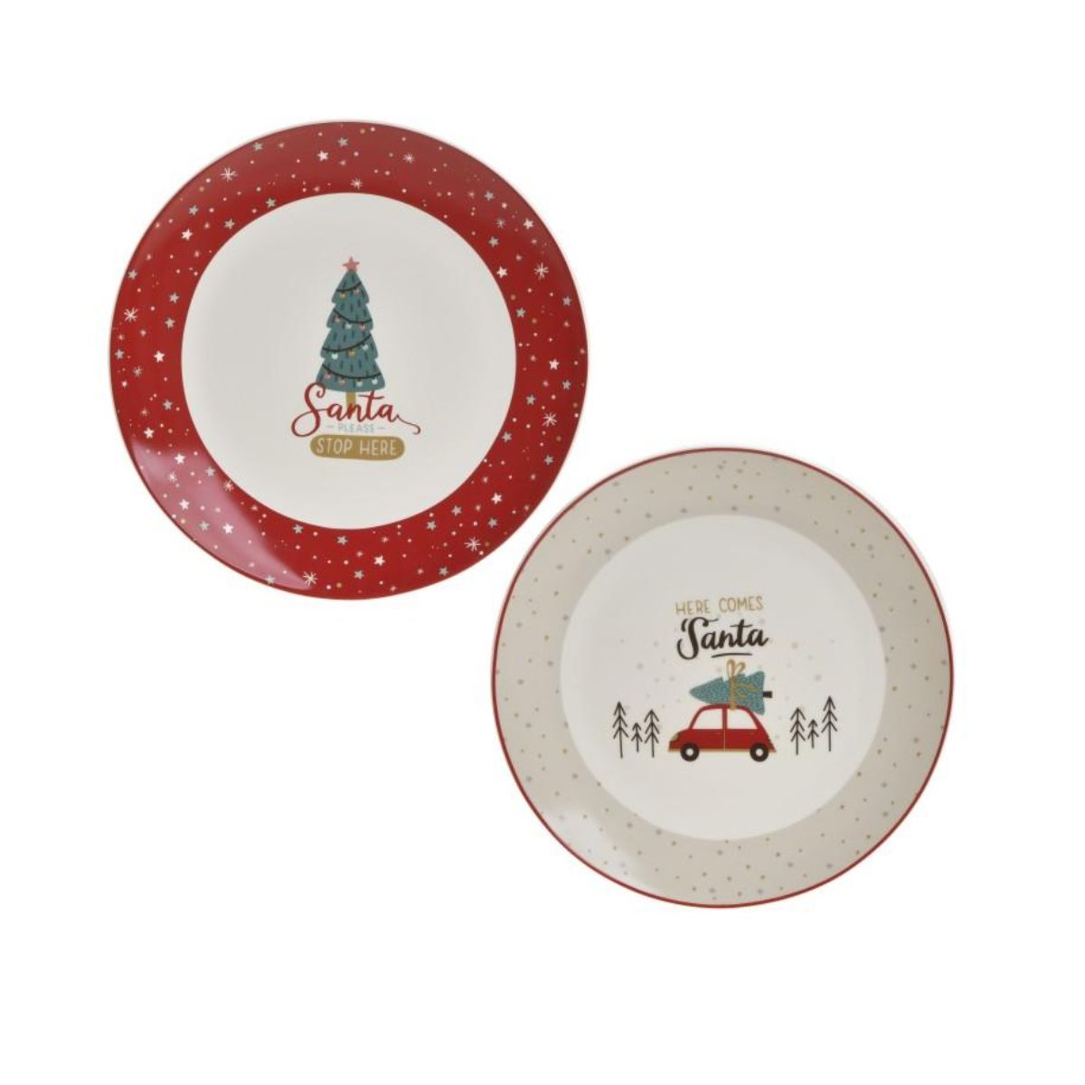Set 6 farfurii din portelan, model de Craciun, diametru 27cm, INART assorted