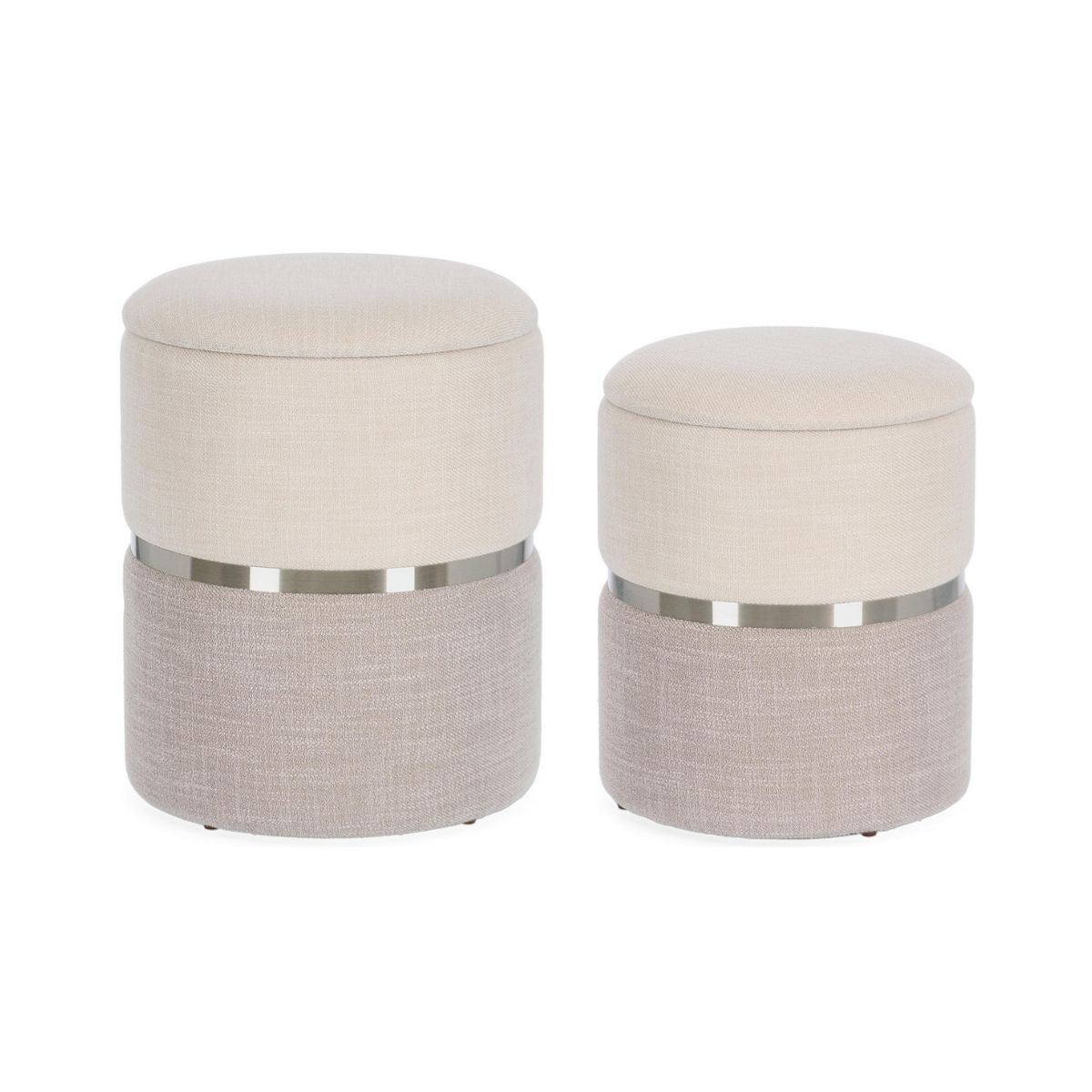 Set 2 pouf-uri gri din tesatura poliester si MDF, Ø 31.5/36, Radinka Bizzotto, 1, hectarul.ro
