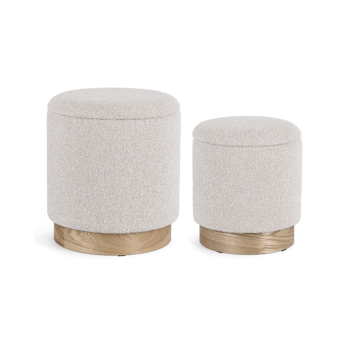 Set 2 pouf-uri gri deschis din poliester boucle, MDF si lemn Ø30/37 cm Zoya Bizzotto, 1, hectarul.ro