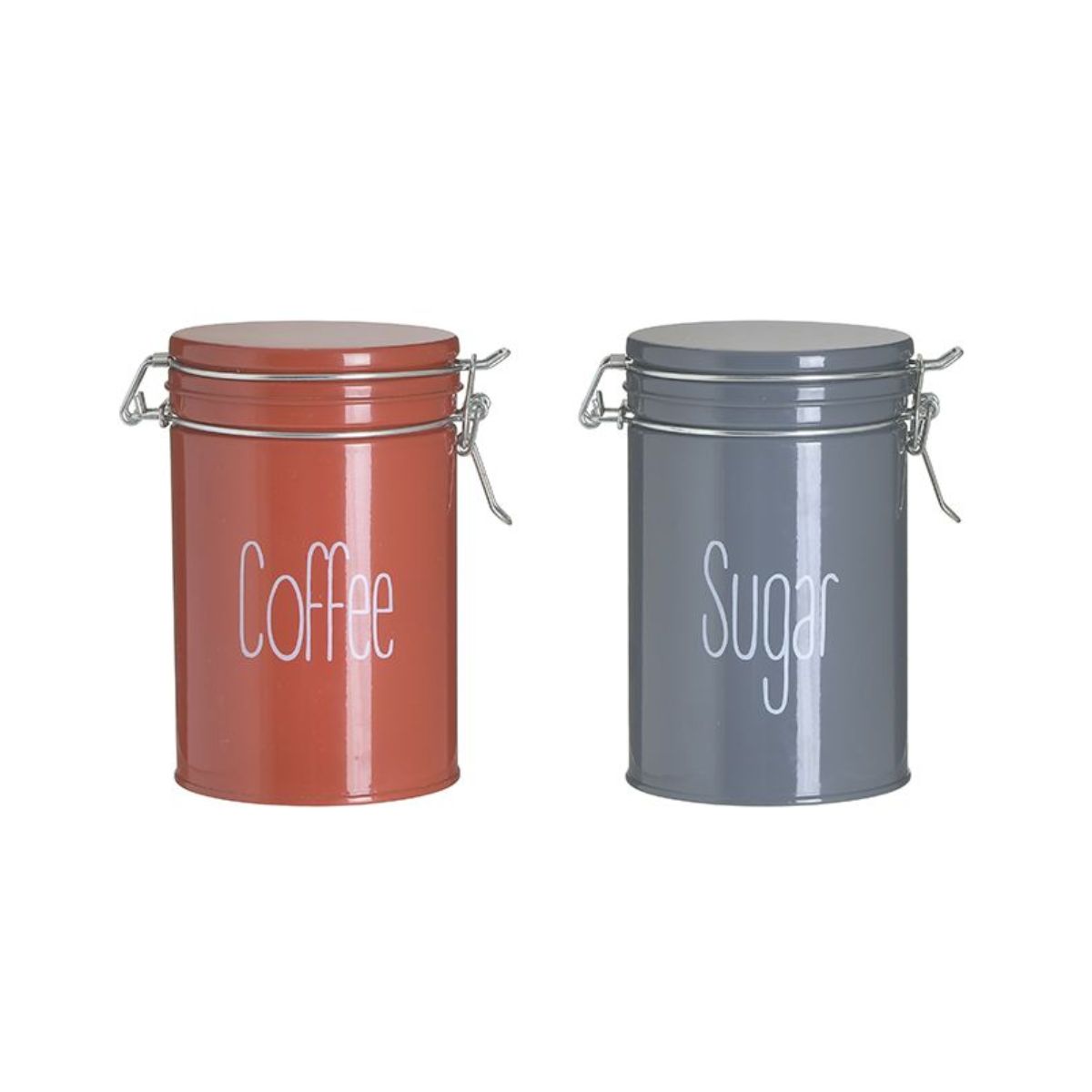 Set 2 recipiente de depozitare rosu, gri din metal Φ10X16 Inart, 1, hectarul.ro