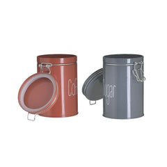 Set 2 recipiente de depozitare rosu, gri din metal Φ10X16 Inart