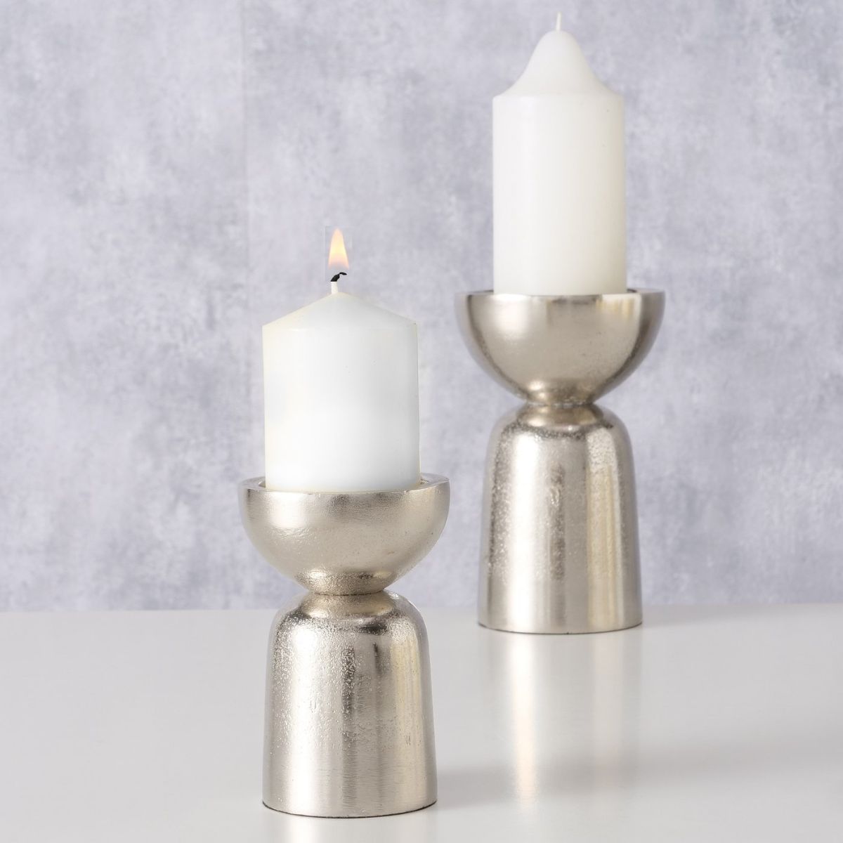 Set 2 suporturi de lumanare argintii din metal 17 / 12 cm Cylin Boltze, 2, hectarul.ro