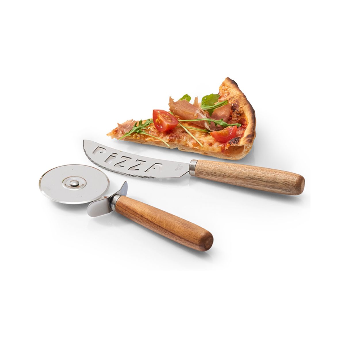 Set de 2 ustensile pentru pizza, din lemn si inox, Pizza Cutting Zeller