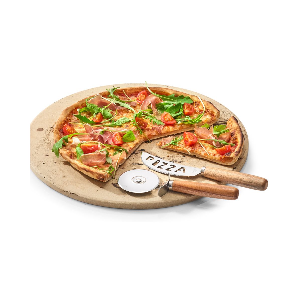 Set de 2 ustensile pentru pizza, din lemn si inox, Pizza Cutting Zeller