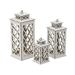 Set 3 felinare decorative Inart , din lemn natural, albe