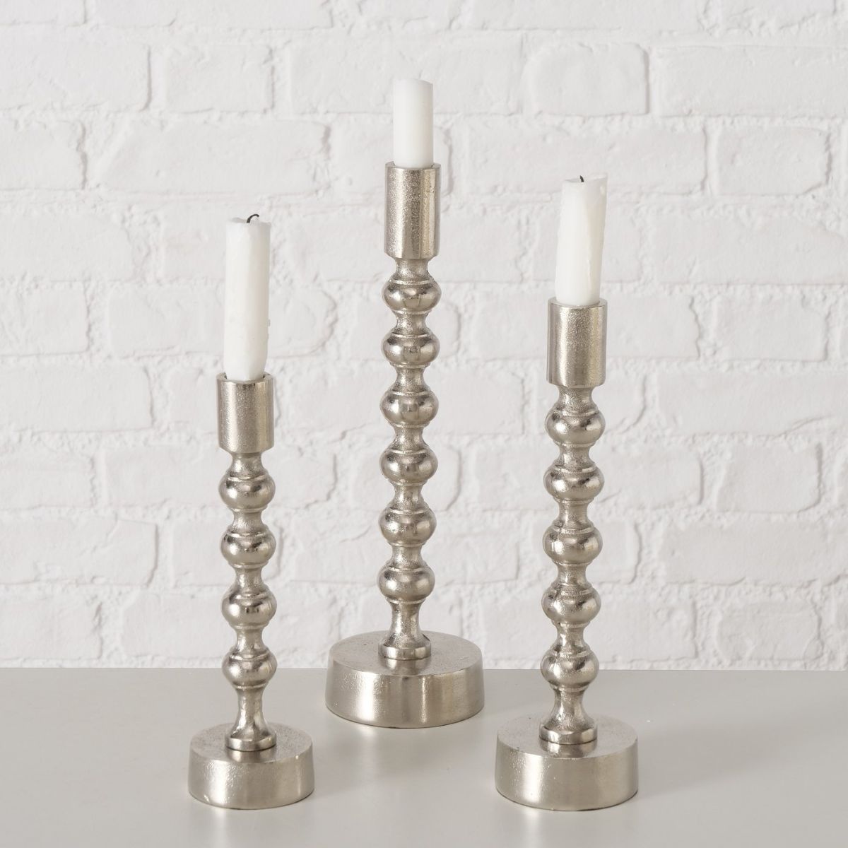 Set 3 suporturi de lumanare argintii din metal 26 / 22 / 31 cm Klisko Boltze, 2, hectarul.ro