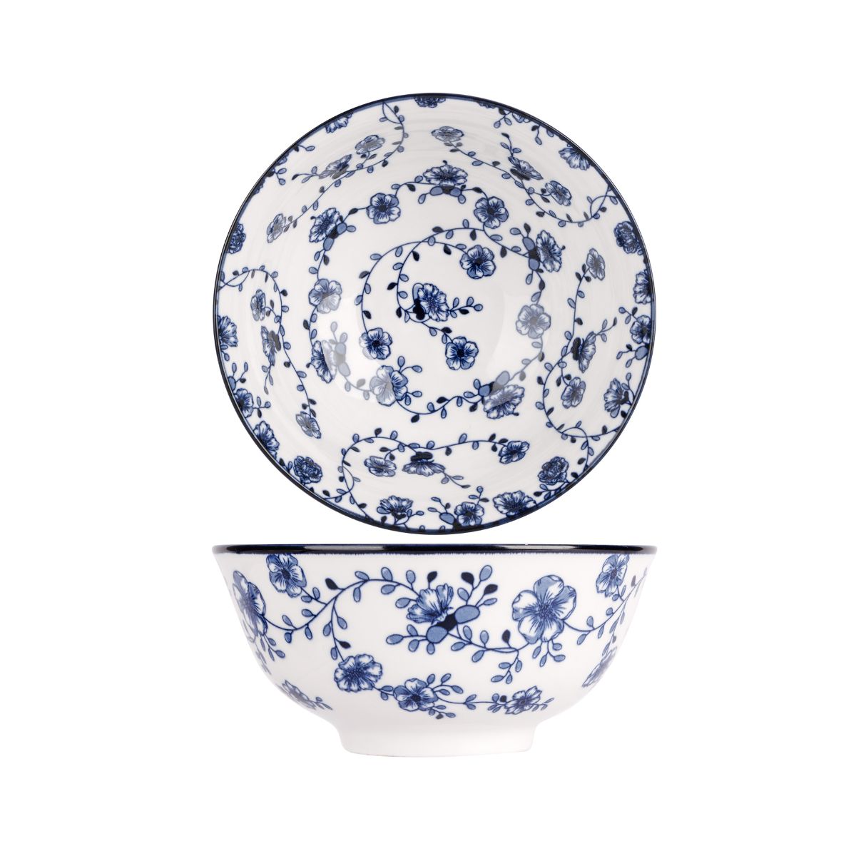 Set 4 boluri alb/albastru din portelan Ø15 cm Flor Azul Cosy&Trendy