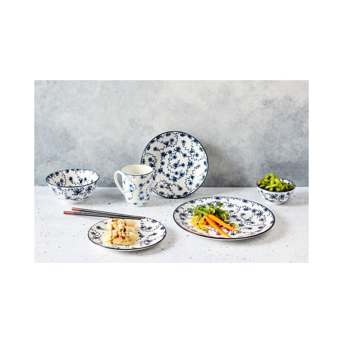 Set 4 boluri alb/albastru din portelan Ø15 cm Flor Azul Cosy&Trendy, 5, hectarul.ro