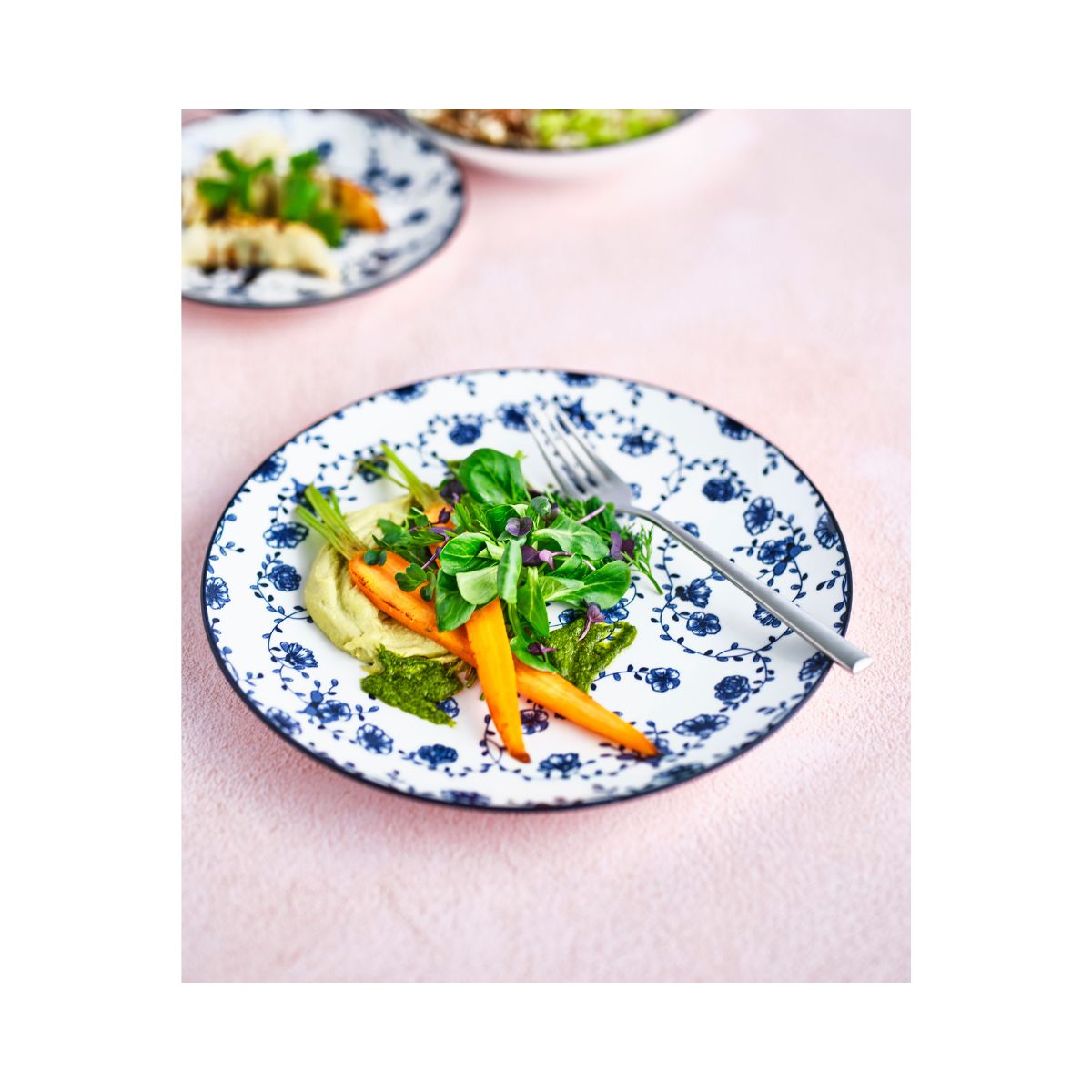 Set 4 farfurii alb/albastru din portelan Ø27 cm Flor Azul Cosy&Trendy, 4, hectarul.ro