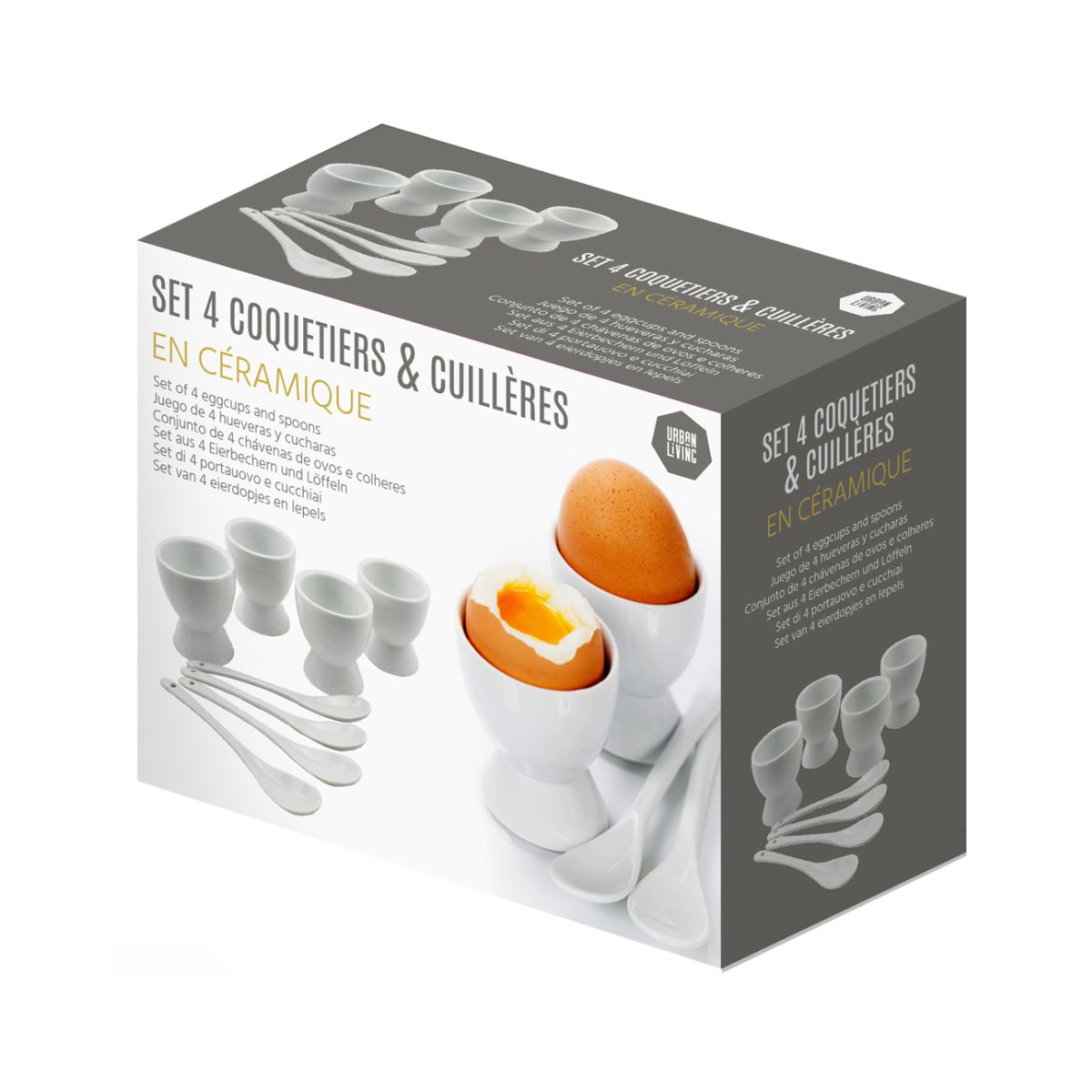Set 4 suporturi cu lingurite pentru ou, albe, din ceramica, Ø5,5x6,3 cm Egg Cup Urban Living, 2, hectarul.ro