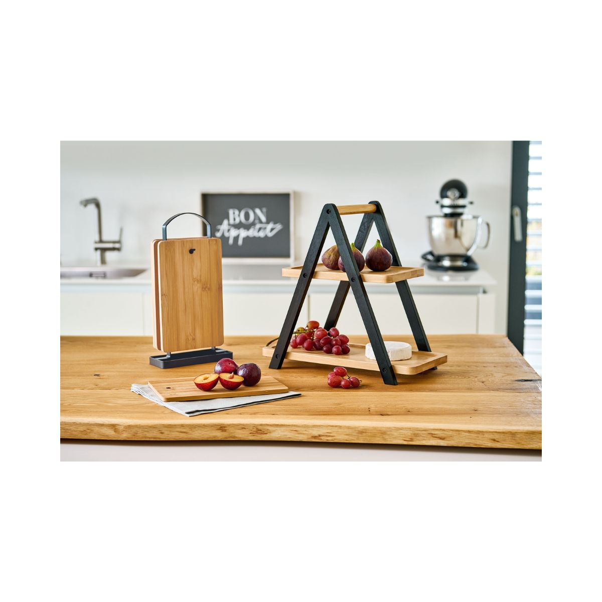 Set 4 tocatoare cu suport, maro, din bambus, 30 cm, Cutting board Zeller