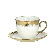 Set 6 cesti cu farfurioara din portelan, 200cc, Golden Inart