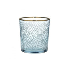 Set 6 pahare pentru apa, sticla albastra, motive florale, 380 ml