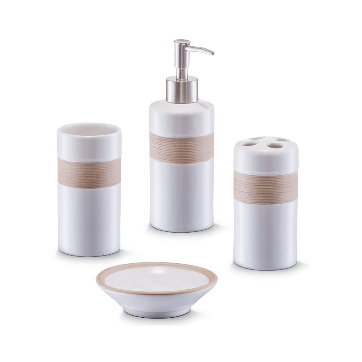 Set accesorii de baie alb/bej din ceramica Ribbon Zeller, 1, hectarul.ro