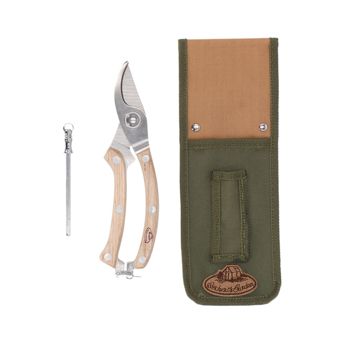 Set-cadou foarfeca de gradinarit din inox, cu ascutitor si teaca, 2, hectarul.ro