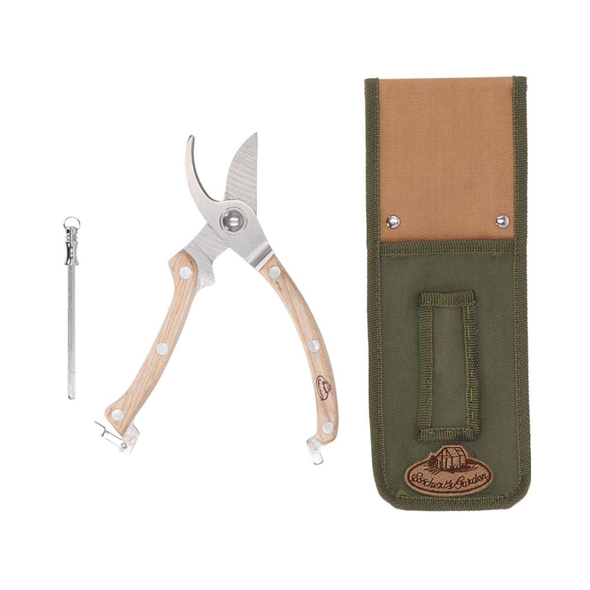 Set-cadou foarfeca de gradinarit din inox, cu ascutitor si teaca, 4, hectarul.ro