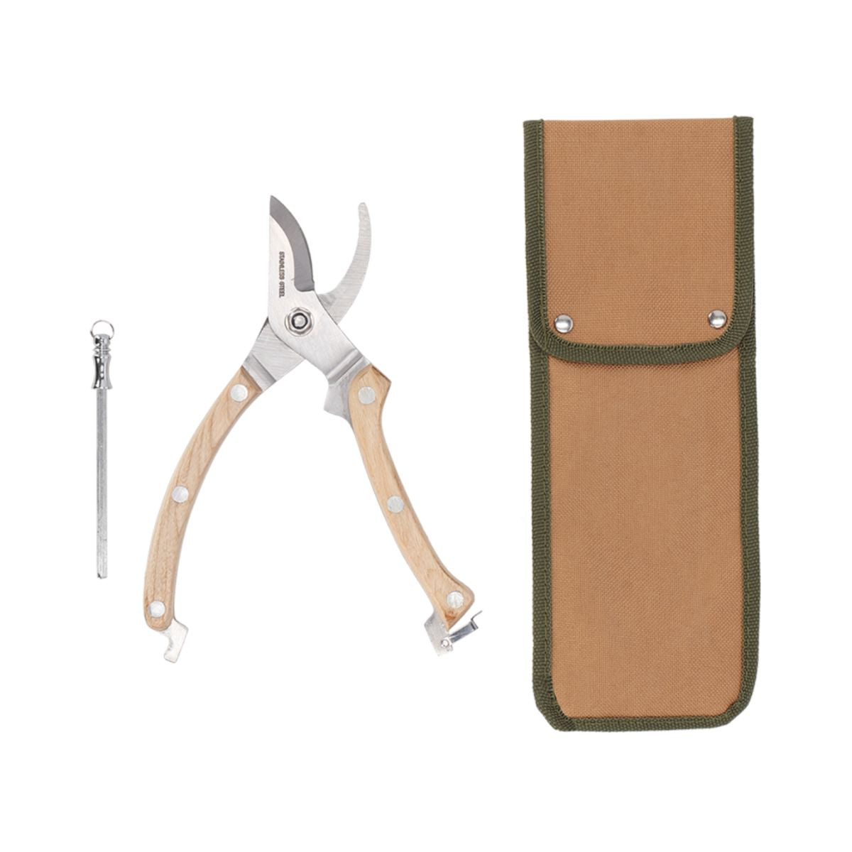 Set-cadou foarfeca de gradinarit din inox, cu ascutitor si teaca, 5, hectarul.ro