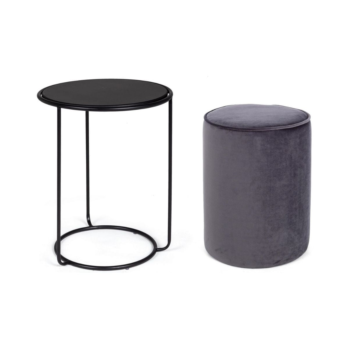 Set masuta de cafea si pouf gri/negru din otel, poliester si MDF, Ø 32/40 cm, Annika Bizzotto