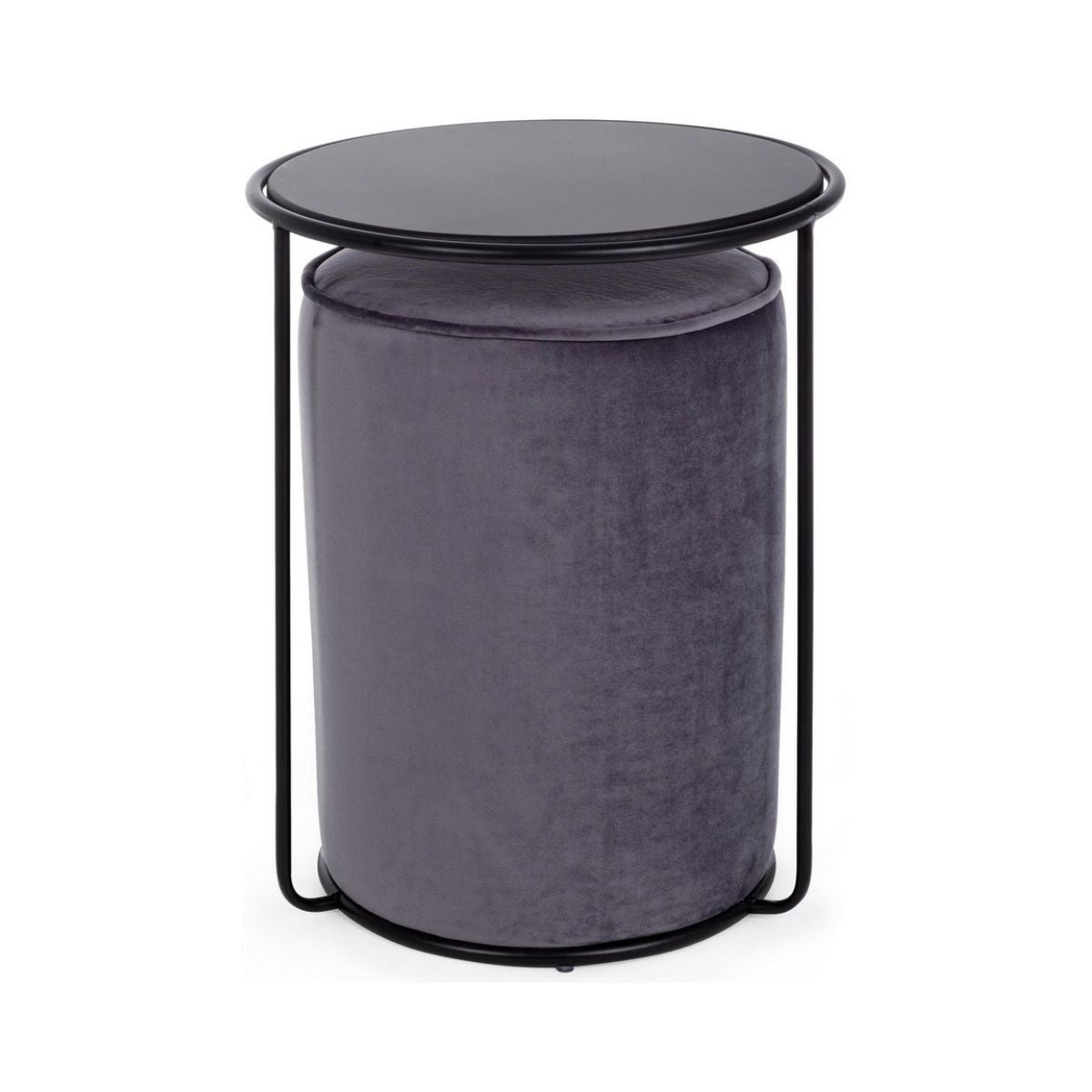 Set masuta de cafea si pouf gri/negru din otel, poliester si MDF, Ø 32/40 cm, Annika Bizzotto