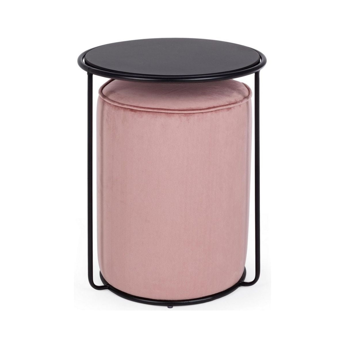 Set masuta de cafea si pouf roz pal/negru din otel, poliester si MDF, Ø 32/40 cm, Annika Bizzotto