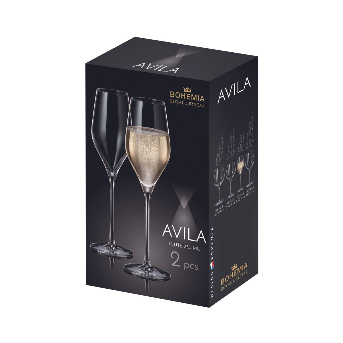 Set de 2 pahare pentru sampanie, transparent, din cristal de Bohemia, 230 ml, Avila Flute, 2, hectarul.ro