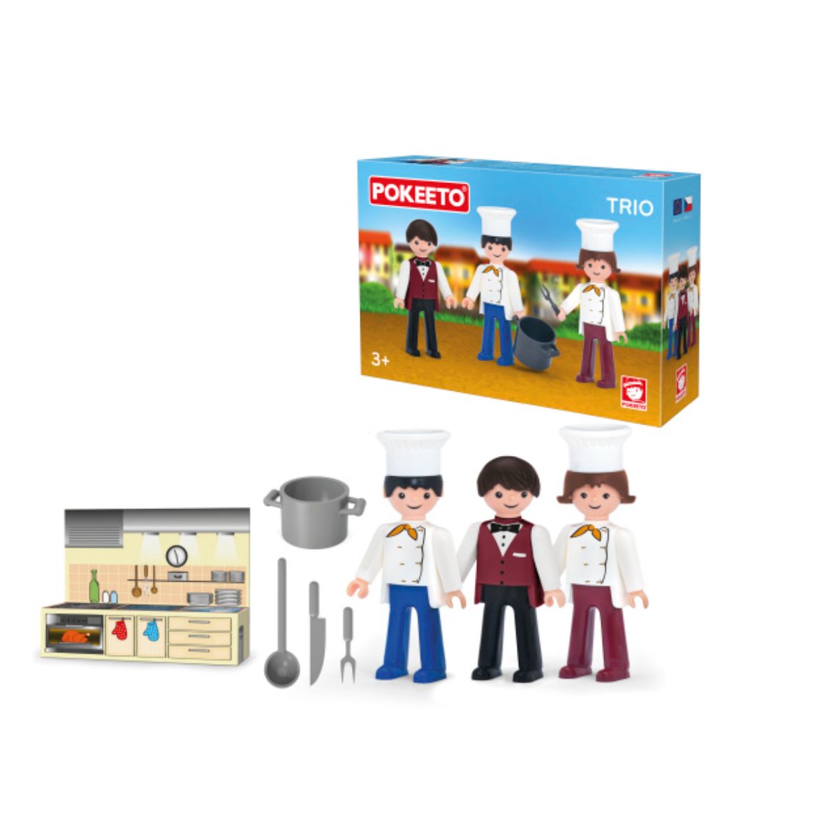 Set de 3 figurine cu accesorii echipa bucatari si ospatar Pokeeto
