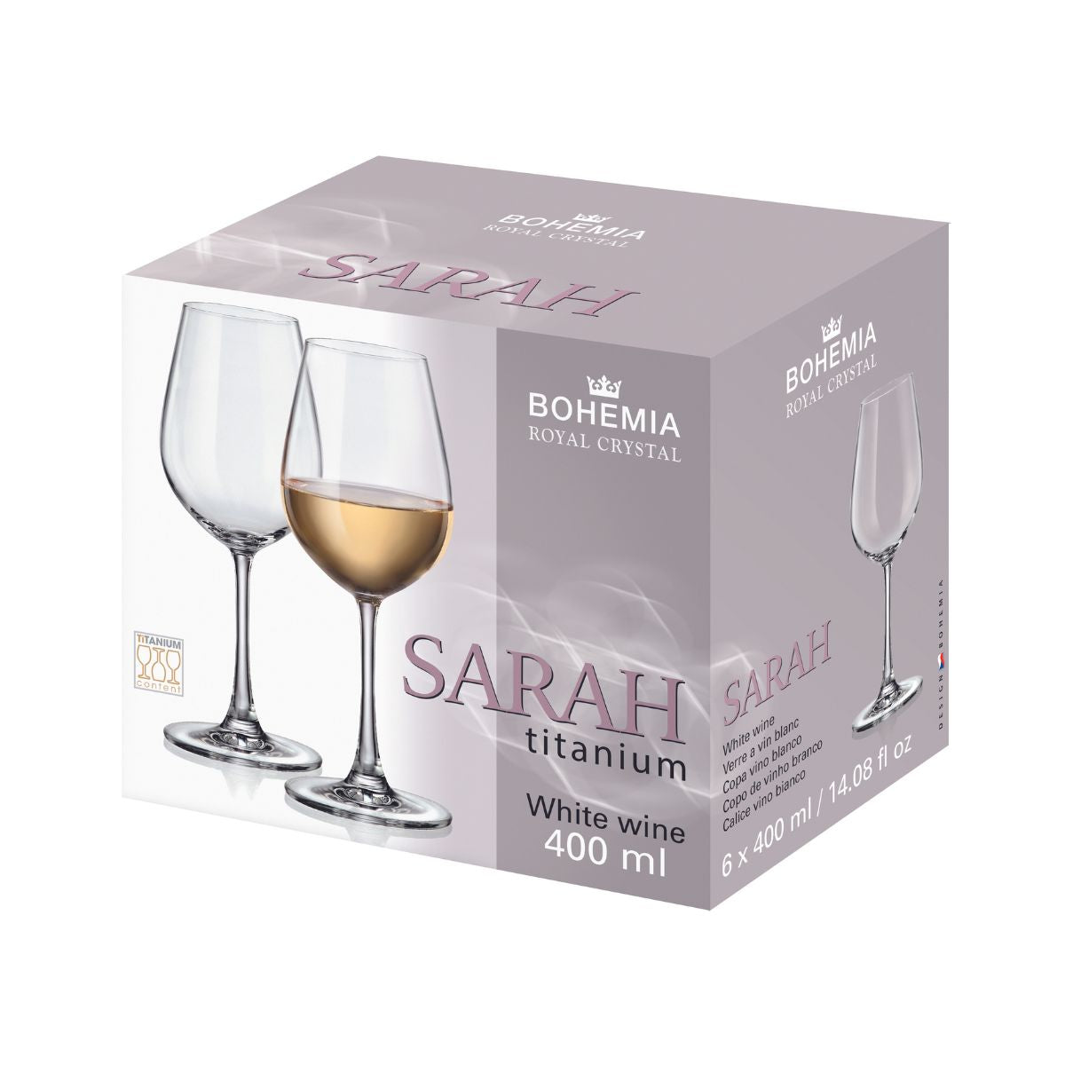 Set de 6 pahare pentru vin alb, transparent, din cristal de Bohemia, 400 ml, Sarah White Wine, 2, hectarul.ro