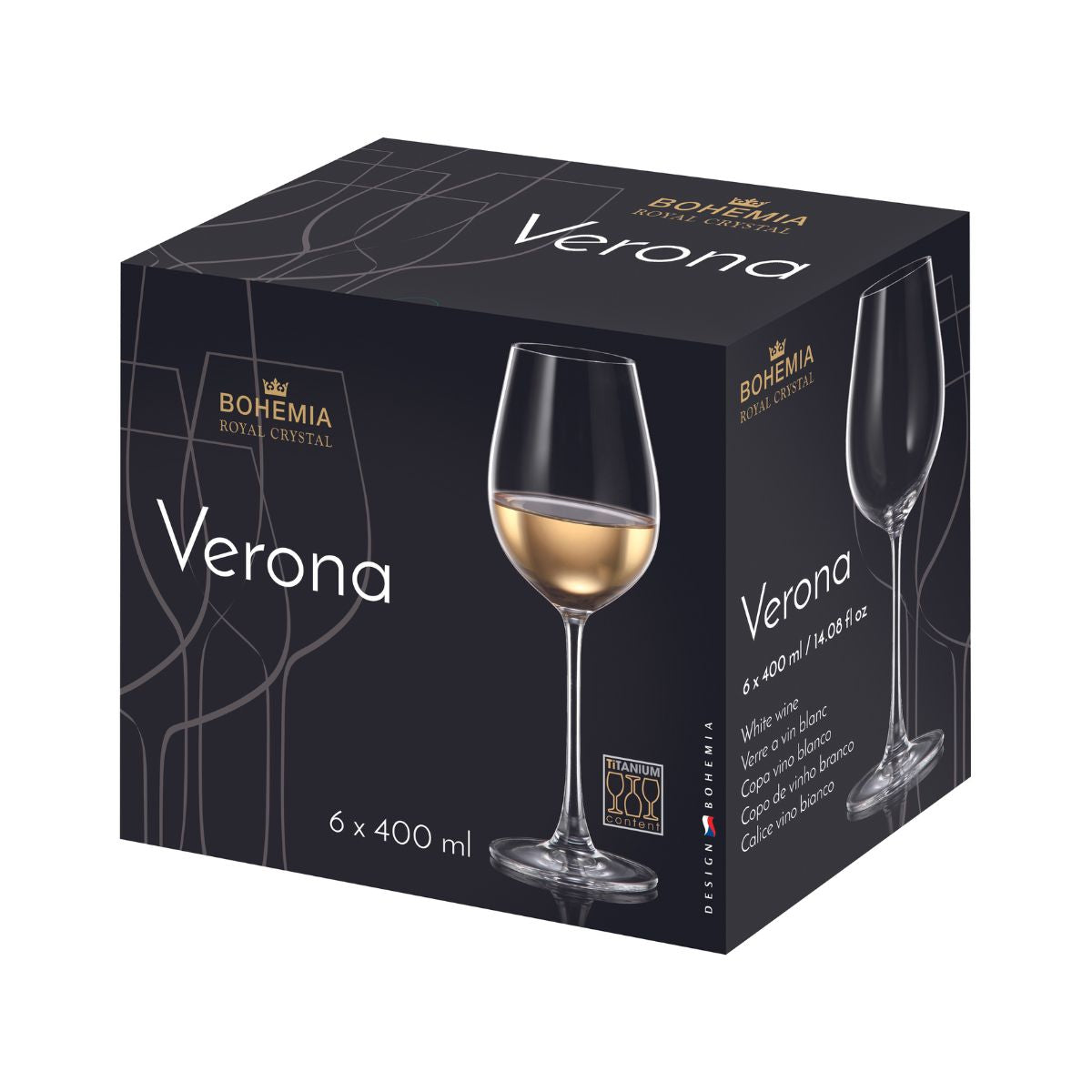 Set de 6 pahare pentru vin alb, transparent, din cristal de Bohemia, 400 ml, Verona White Wine, 2, hectarul.ro