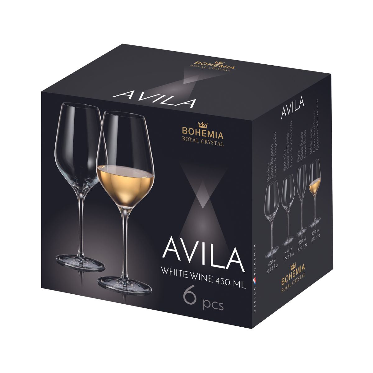 Set de 6 pahare pentru vin alb, transparent, din cristal de Bohemia, 430 ml, Avila White Wine, 2, hectarul.ro