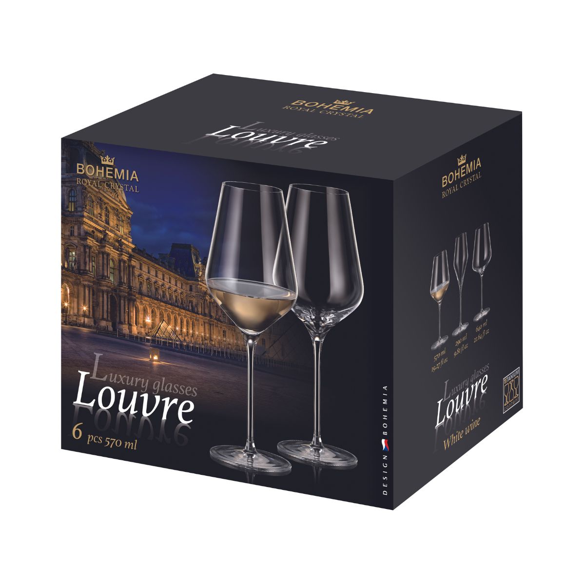 Set de 6 pahare pentru vin alb, transparent, din cristal de Bohemia, 570 ml, Louvre White Wine, 2, hectarul.ro