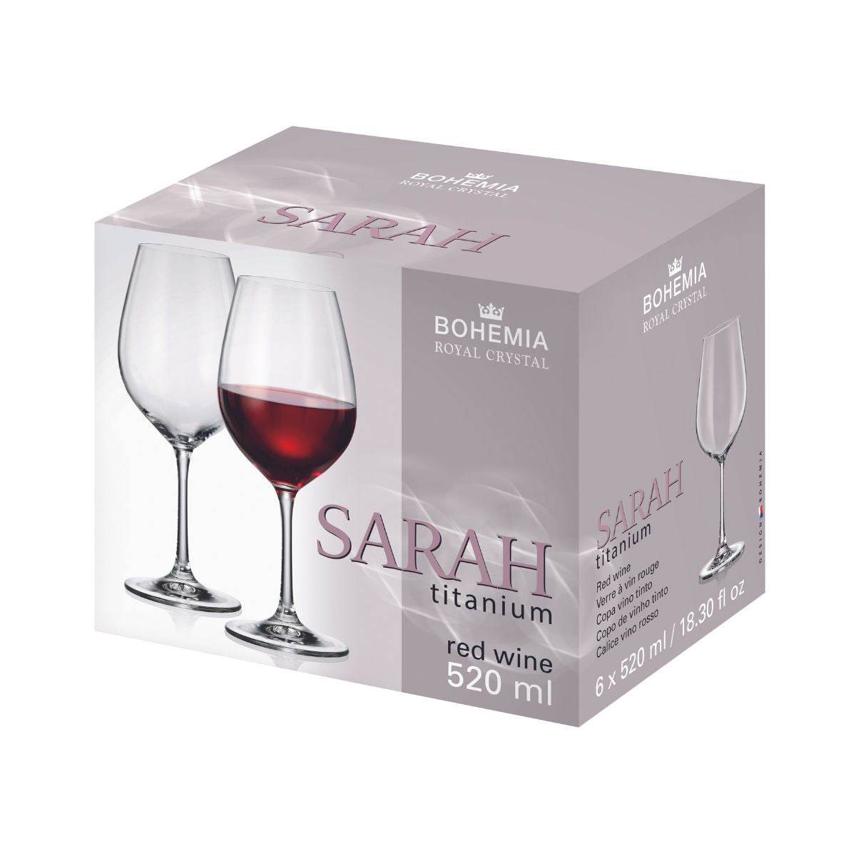 Set de 6 pahare pentru vin rosu, transparent, din cristal de Bohemia, 520 ml, Sarah Red Wine, 2, hectarul.ro
