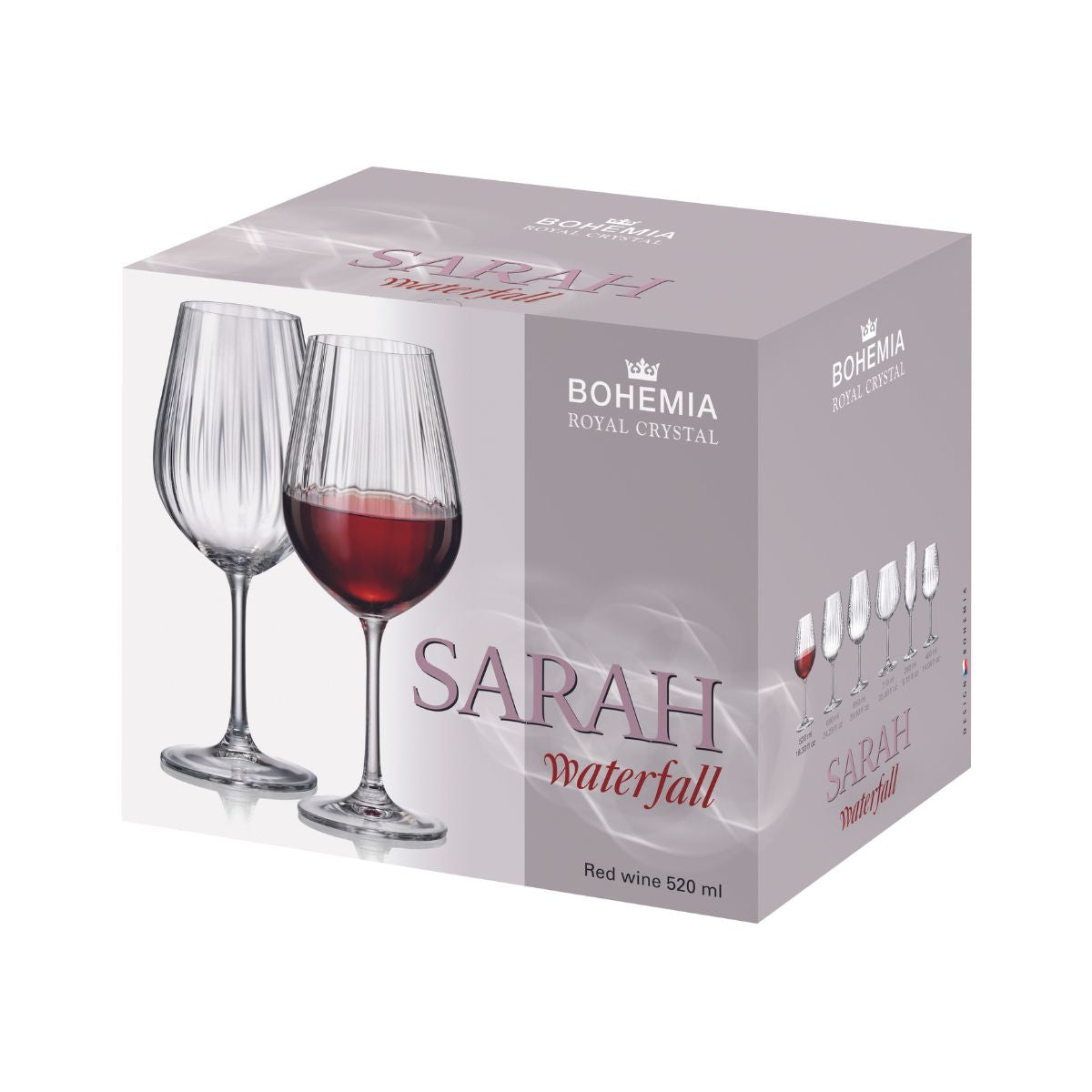 Set de 6 pahare pentru vin rosu, transparent, din cristal de Bohemia, 520 ml, Sarah Waterfall, 2, hectarul.ro