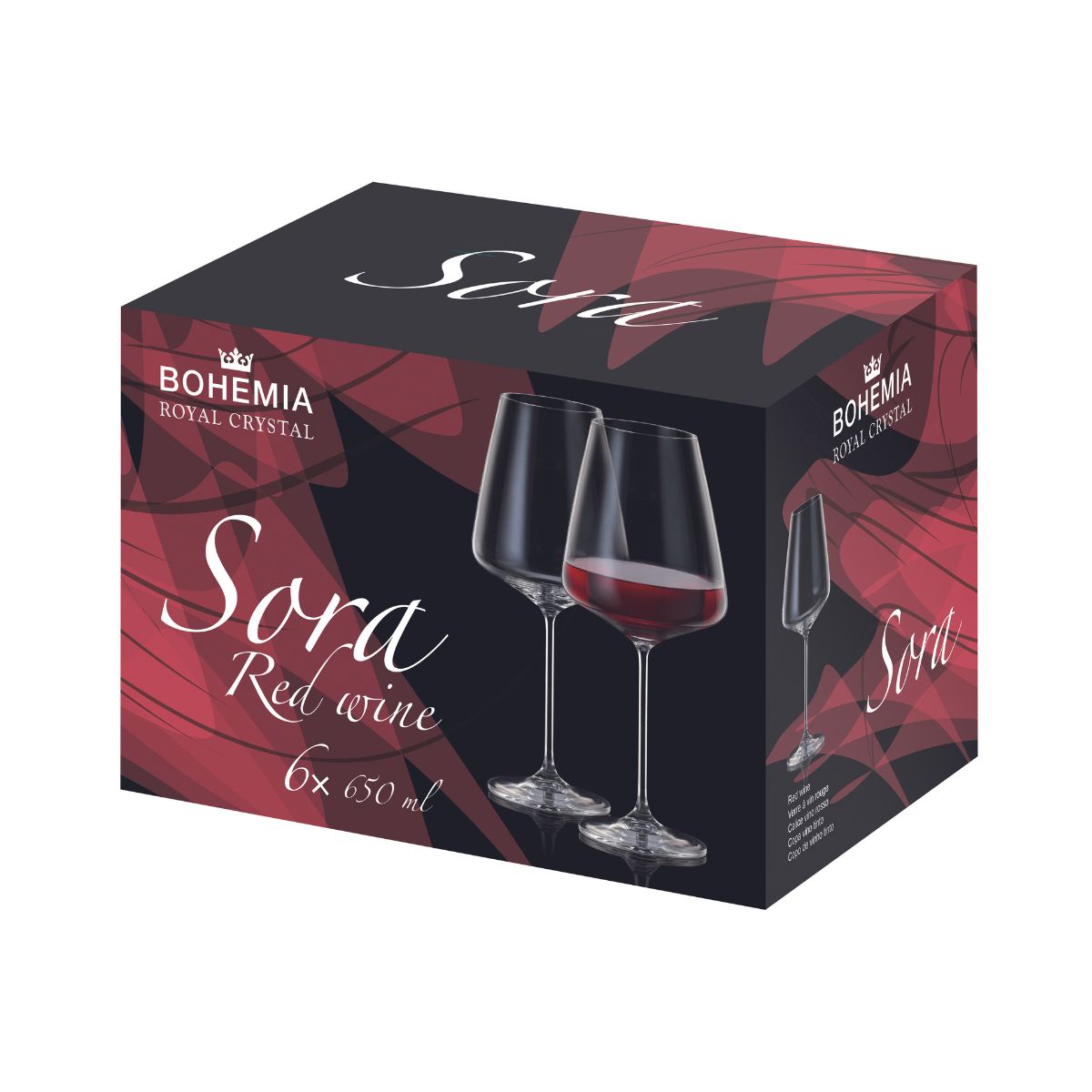 Set de 6 pahare pentru vin rosu, transparent, din cristal de Bohemia, 650 ml, Sora Red Wine, 2, hectarul.ro